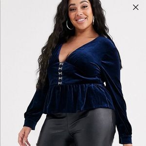 NWT Missguided Plus Navy Velvety Faux Corset Detail Blouse US size 18